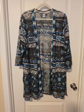 Catherines Black Sheer Embroidered Kimono Jacket with Teal Accents